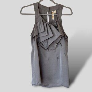 Adiva Grey Ruffle Front‎ Blouse Top Size Large Party Special Occassion